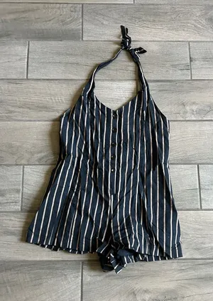 Dress Forum Vertical Stripe Halter Romper thumbnail 1