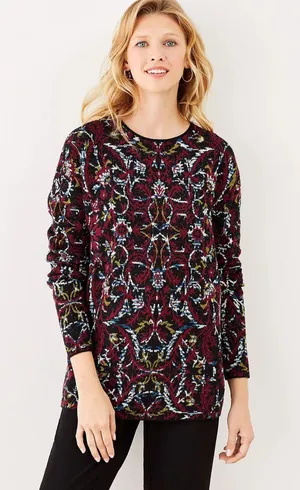 J. Jill | Jacquard Tapestry Relaxed Pullover Sweater | Medium Red thumbnail 1