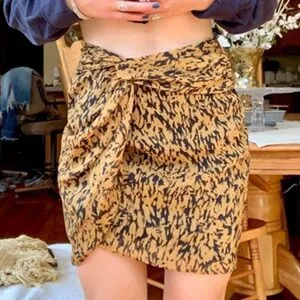 Zara Brown Black Animal Print Twisted-Front Mini Skirt Women's Size XS thumbnail 1