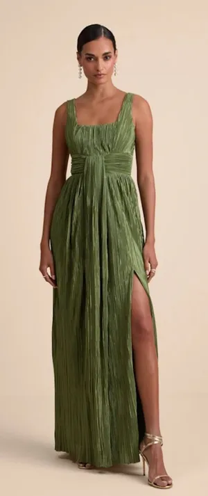 Ameena Olive Green Plisse Square Neck Sash Maxi Dress thumbnail 1