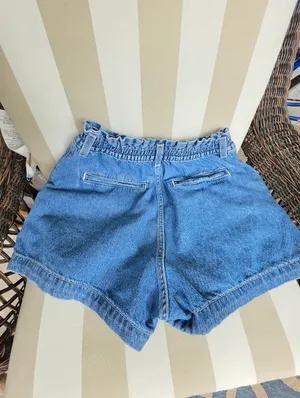 Levis Paperbag High Rise Cuffed Shorts Sz 29 Denim Blue Jean Elastic thumbnail 4