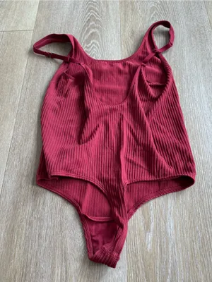 aerie Ribbed Red Tank Top Bodysuit thumbnail 4