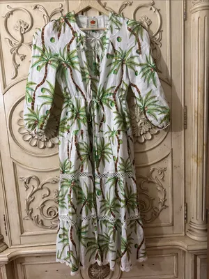 Farm Rio Bohemian Palm Tree Print Cotton Maxi Long Sleeve Dress Size Small thumbnail 3