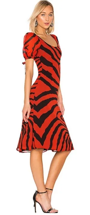 LPA Magda Midi Dress in Zebra black red Animal print‎ Sz S revolve thumbnail 1