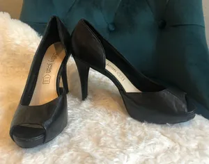 Black Leather Cut Out Peep Toe Pumps thumbnail 1