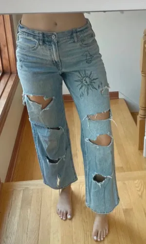 American Eagle Stovepipe Doodled Jeans thumbnail 1