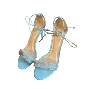 Saks Fifth Avenue Baby Blue Heel Sandals Rhinestone Formal Wedding Size 38 8 Shoes thumbnail 3