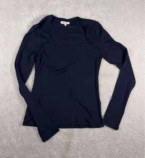 Madewell Shirt Womens Large Blue Square‎ Neck Long Sleeve Stretch Knit Top thumbnail 1