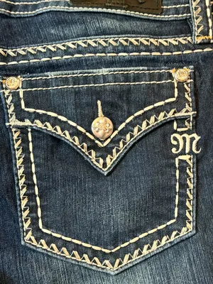 Miss Me Dark Wash Bootcut Jeans • White Stitching • Rhinestone Back Pockets • 32 thumbnail 12