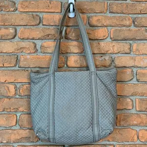 Vera‎ Bradley Quilted Tote Bag Purse Diamond Stitch Canvas Floral Lined Gray thumbnail 4