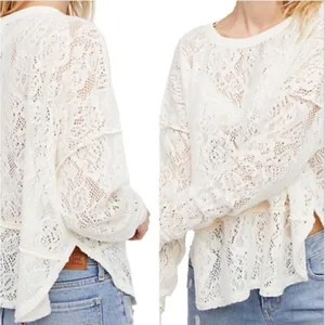Free People Lace Floral Knit Not Cold In This Top, Ivory,‎ Size Small thumbnail 2