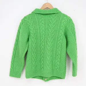 Vintage Handmade Green Cable Knit Cardigan Button Up Chunky Collared Sweater thumbnail 3