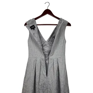 Adrianna Papell Cocktail Dress Womens 6 Silver Beaded Pearl‎ Floral Textured thumbnail 7