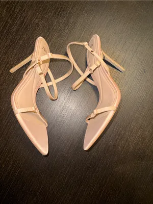 Zara High Heeled Fabric Sandals Beige thumbnail 6