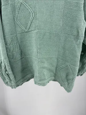 Melbourne Elements Pom Pom crochet Knit Patchwork Sweater sage L cottage thumbnail 4
