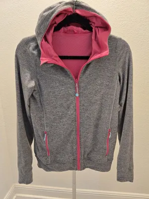 ​Ivivva Lululemon Girls 14 Reversible Full Zip Hoodie Gray Hot Pink Thumbholes thumbnail 1