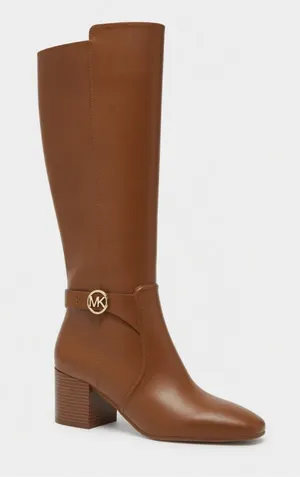 NEW Michael Kors Faux Leather Tall Riding Boot Logo SZ-11M Brown MK Logo thumbnail 1