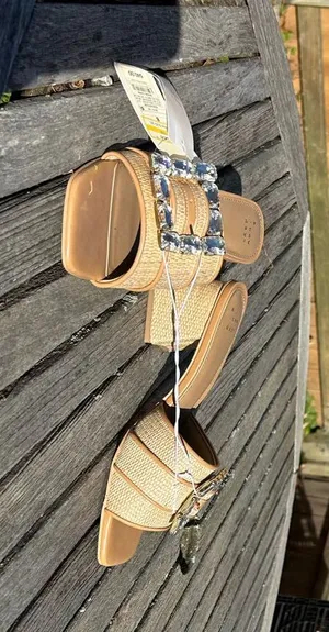 Size 8 Women's Kathleen Raffia Buckle Block Heels - A‎ New Day rhinestone summer thumbnail 1