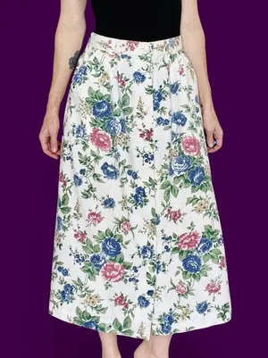 Vintage I.C. Isaacs Cream Floral Cottage Button Midi Skirt thumbnail 2