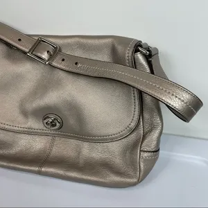 Coach Park Leather Flap Shoulder Bag Metallic Silver thumbnail 4