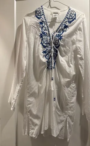 La Blanca‎ Swim Cover Up White Tunic with Blue Detailing Size M thumbnail 1
