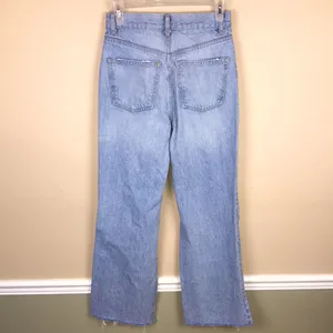 Zara Women’s Distressed Thrashed Raw Hem Light Wash Wide Leg Denim Jeans thumbnail 6
