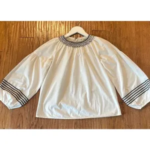 Joie cotton peplum ric rac embroidered puff sleeve blouse xs thumbnail 13