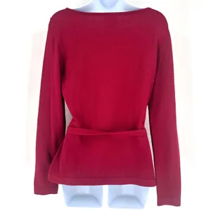 Y2K‎ Ann Taylor LOFT Red Boat Neck Long Sleeve Sweater Top Size M Rayon Nylon thumbnail 3