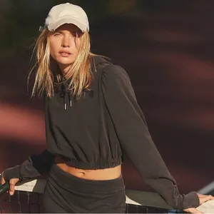 FREE PEOPLE FP Movement Hot Shot Brown Crop Hoodie Sweatshirt thumbnail 1