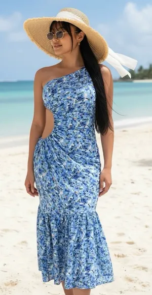 Blue Cut Out Maxi Long Floral Sexy One Should’ve Small Dress thumbnail 1