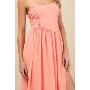 NWT Lulus Luxe Favorite Peach Pink Strapless Ruched Maxi Dress Bridesmaid Size M thumbnail 7