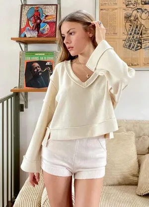 Urban Outfitters Beige Boxy V-Neck thumbnail 1