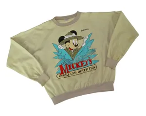 RARE Vintage 1980s Quitman USA Mickey Mouse Tan Graphic Crewneck Pullover Medium thumbnail 1