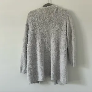 Free People Light Grey Super Soft Faux Fur Fuzzy Lounge Cardigan Sweater S thumbnail 4