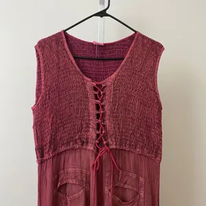 Fashion Terminal Cotton Boho Lagenlook Fairy Peasant Maxi Dress OS Burgundy thumbnail 2