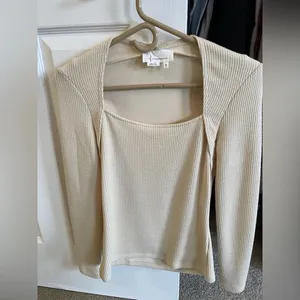 Anthropologie cream ribbed top thumbnail 3