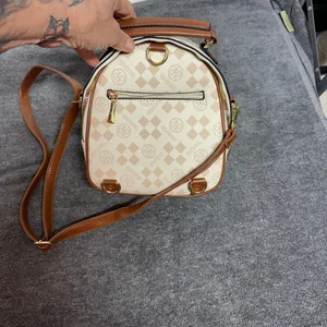 Elegant Tan and Cream Backpack Brown thumbnail 2