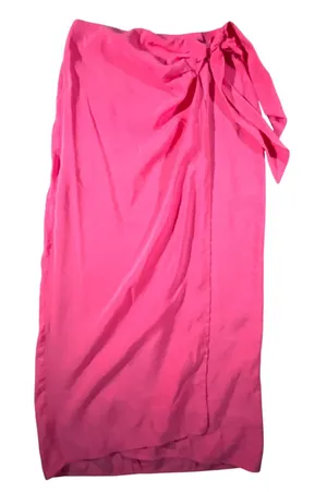 Zara Midi Skirt Womens Small Vibrant Pink‎ Faux Wrap Side Knot Summer thumbnail 1