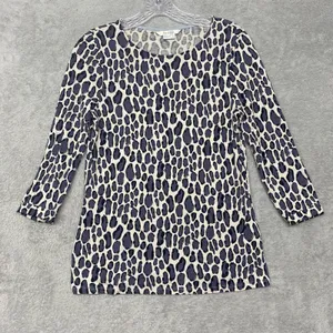 Boden Womens 4 Gray White Animal Print Tee 3/4 Sleeve Cotton Lyocell Shirt W0094 thumbnail 1
