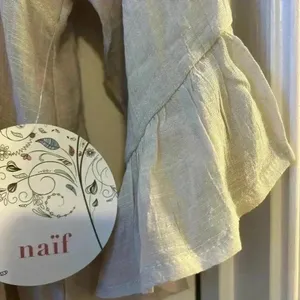 Naif‎ Crinkle 3/4 Sleeve Ruffle cottagecore boho Shift Dress- Beige/off-white M thumbnail 8