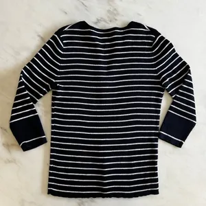 Lauren Ralph Lauren Petite Striped‎ Knit Top 3/4 Sleeve Button Accent thumbnail 7