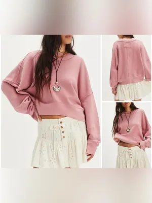 NWOT Free People We The Free Hi-Lo Pullover - dusty pink rose - XS thumbnail 2