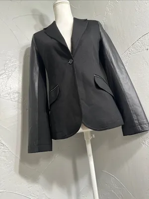 Neiman Marcus Black Leather-Trim Blazer thumbnail 6