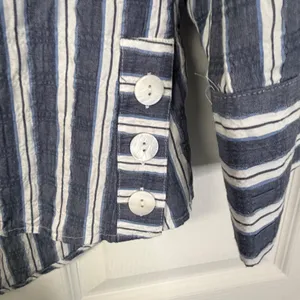 Habitat Clothes to Live In Blue White Striped Split Neck Side Button Top S 11944 thumbnail 3
