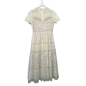 Bohme NWT Short Sleeve Lace Midi Dress Ivory Size Small thumbnail 2