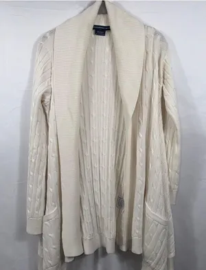 Ralph Lauren Sport Cable Knit Open Cardigan Sweater Women’s XS Cream thumbnail 1