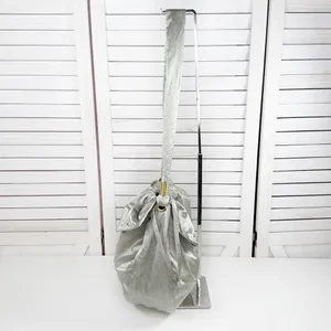 Lily Y2K Satin Studded Drawstring Hobo Pouch Bag‎ Sage Green Silver Gold thumbnail 2