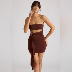 Oh Polly Natalya Bandeau Mini Dress in Chocolate Brown Size 4 New with tag thumbnail 3