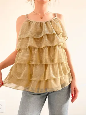 Vintage Metallic Gold Tiered Ruffle Camisole Top thumbnail 1