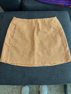 Urban Outfitters orange and white checkered mini skirt size XS thumbnail 3